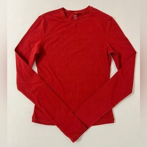 SKIMS Cotton Jersey Crew Neck Long Sleeve Red Brick Top T-shirt